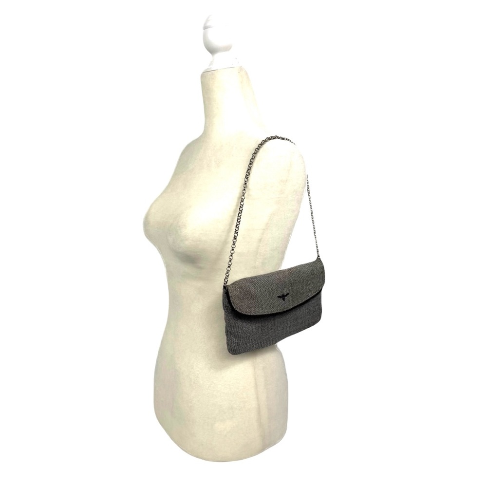 Buzz by Jane Fox vintage black, silver & white fabric mini bag w optional chain - Picture 10 of 16